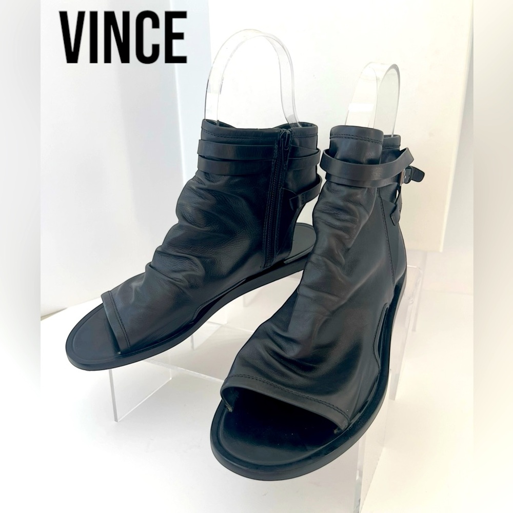 VINCE Thalia Black Leather Slouchy Gladiator Sandal Womans Size 9